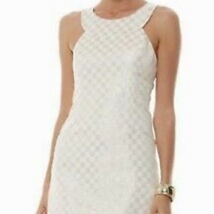 New With Tags Lilly Pulitzer Jepson Shift Dress in Metallic Gold and White